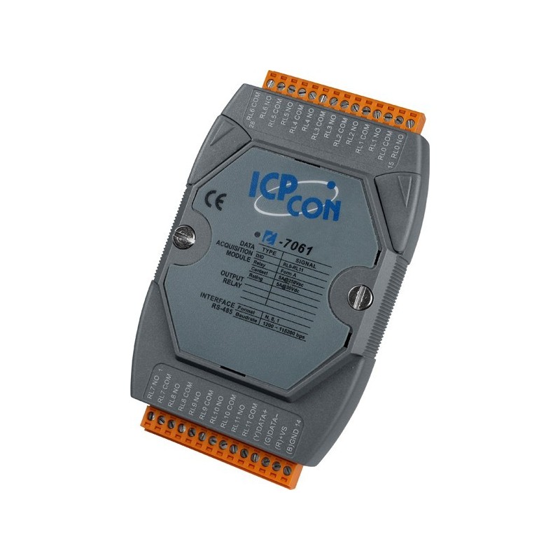 12 x relæudgange, COM N.O. sluttekontakt til 30VDC/5A, 250VAC/5A, M485 bus,