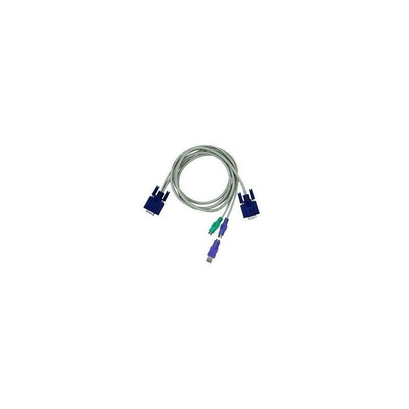 Restparti:lager: Blæksprutilltille/ KVM kabel med DB15HDM -2xDIN6MM + 1xDB15HDM og USB adapter, KC-1505C, 5 meter