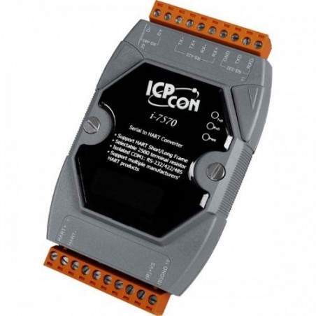ICPDAS I-7570 är en seriell för HART-omvandlare. RS232 / RS422 eller RS484 buss