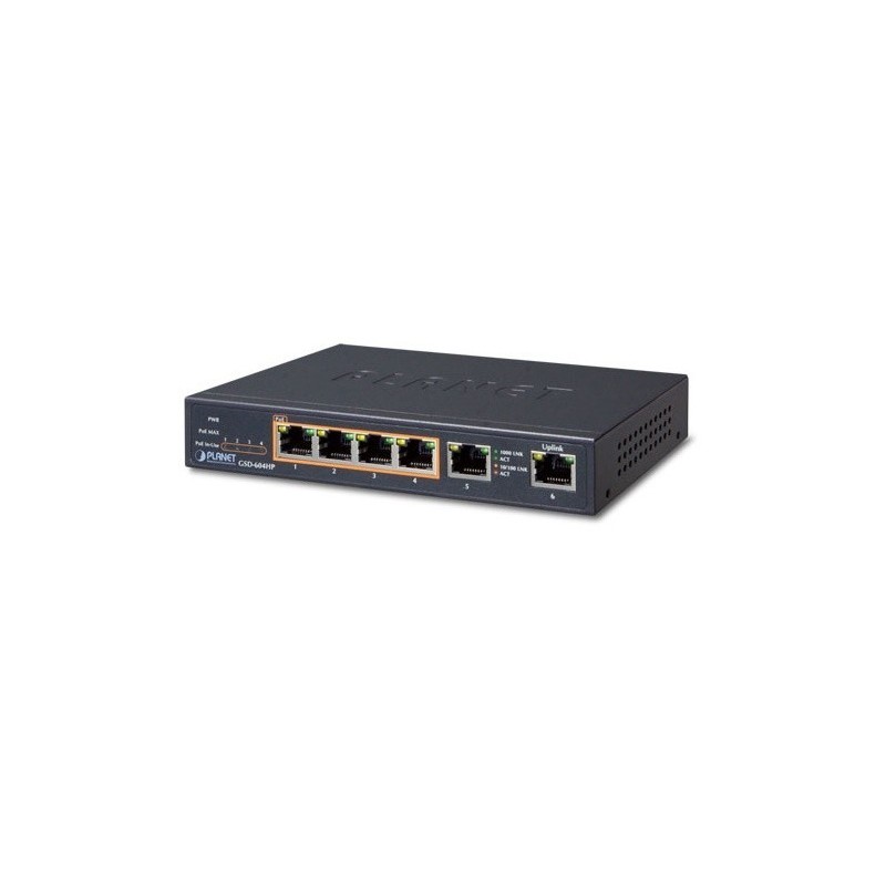 6 portars switch 4 x 10/100 / 1000Mbit RJ45 PoE + 2 x 10/100 / 1000Mbit uplink RJ45