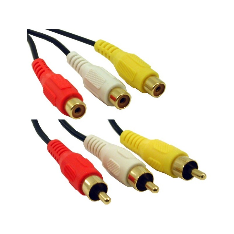 Ljud- och videokabel - 3x RCA Han och 3x RCA hona (röd, gul och vit)