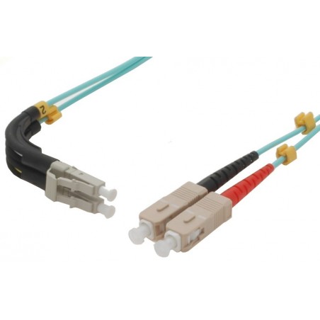 Vinklad fiberkabel. Multimode, LC-LC, 0,5 m, 50 / 125my, OM3, Aqua, LSZH, Duplex