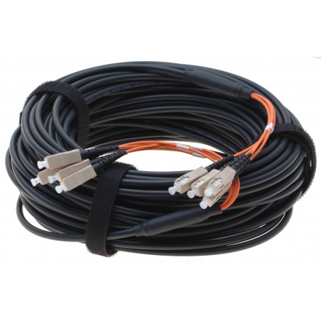 Armerad fiberkabel, Multi Mode, SC-SC, 20m, 62,5/125my, 4 Core, Black, LSZH 4 x SC-kontakter i varje ände