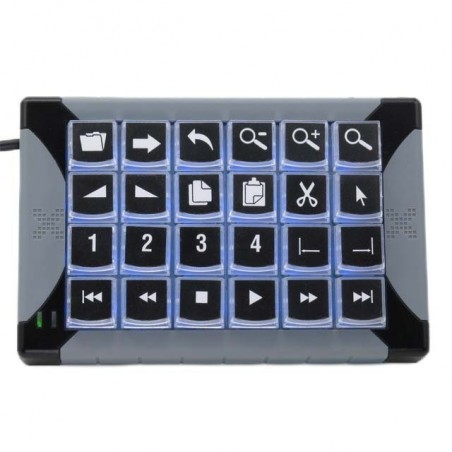 X-KEYS XK-0994-UKVM-R - programmerbar knappsats med 24 knappar för KVM-styrning, USB med bakgrundsbelysning