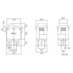 4-polig vippknappen 13 x 19mm / FRÅN 250VAC 6A AT omkopplare