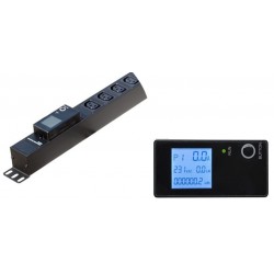 Strömställare för 19 "rackskåp, 24 x IEC C-13 kvinnlig kontakt, 16A CEE hane kontakt, LCD-skärm för spänning, effekt, kWh, sv