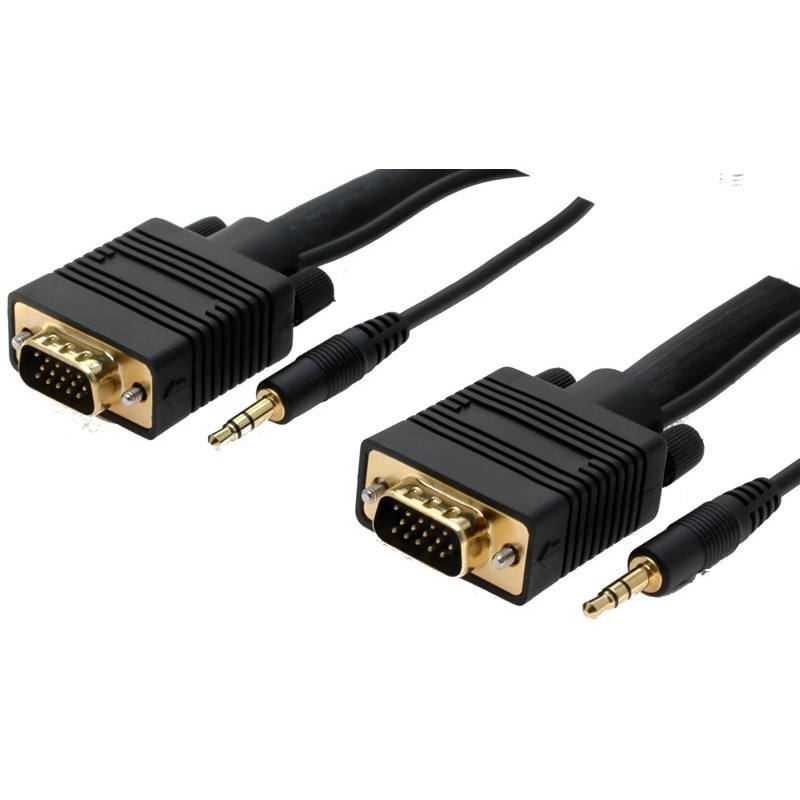 VGA-kabel DB15HD Han / haneee med ljud, 3,5 mm jack, svart, 1,8 meter. Guldpläterade kontakter