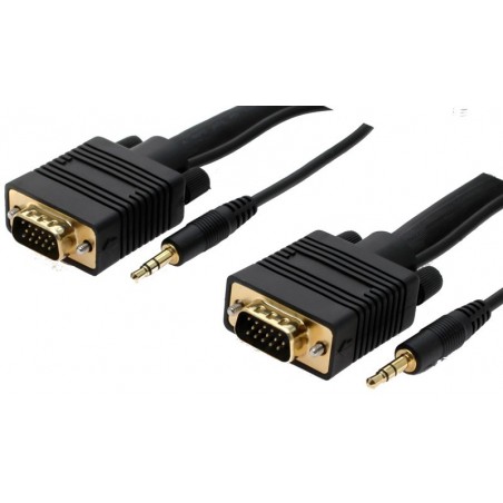 VGA-kabel DB15HD Han / haneee med ljud, 3,5 mm jack, svart, 1,8 meter. Guldpläterade kontakter