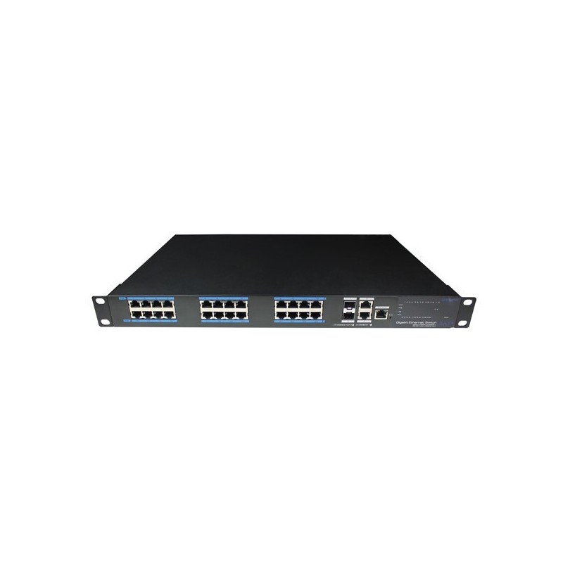 24 port janeaged Switch. 24 x 10/100/1000Mbit RJ45. Fiber 2 x 1000Mbit SFP slot