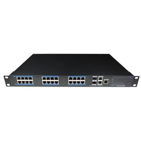 24 port janeaged Switch. 24 x 10/100/1000Mbit RJ45. Fiber 2 x 1000Mbit SFP slot