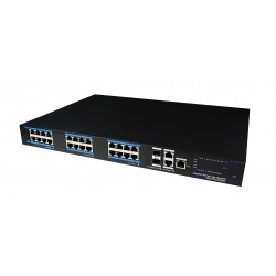 24 port janeaged Switch. 24 x 10/100/1000Mbit RJ45. Fiber 2 x 1000Mbit SFP slot