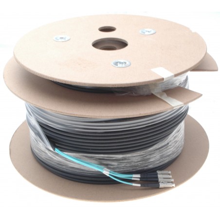 Armerad fiberkabel Multimode, LC-LC, 100m, 50 / 125my, 4 kärna, OM3, Svart, LZSH, Duplex