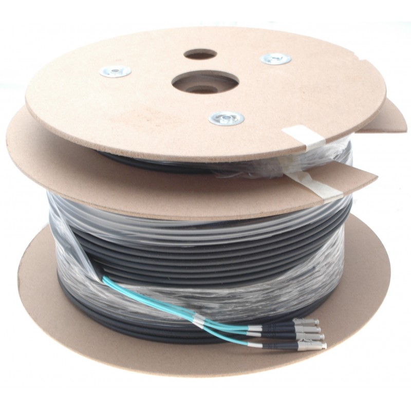 Armerad fiberkabel, Multi Mode, LC-LC, 200m, 50/125my, 4-core, OM3, Svart, LSZH