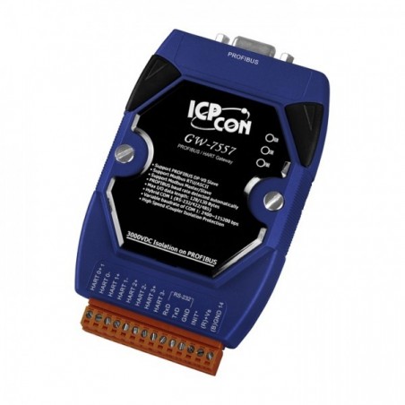 ICPDAS GW-7557 er en Profibus master (RS232) til 4 port HART slave Gateway konverter.