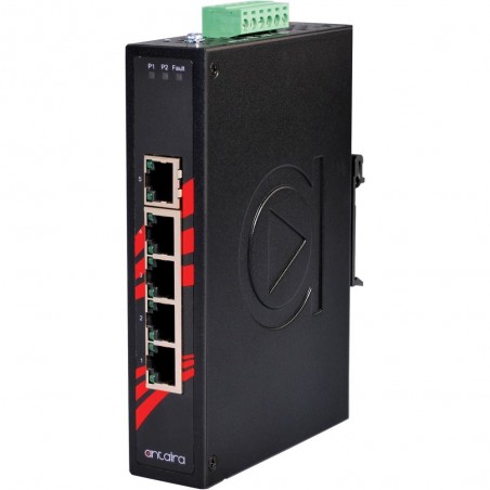 5 ports Industriel 10/100/1000Mbit switch, DIN-beslag, -40 - +80°C, 12 - 48VDC
