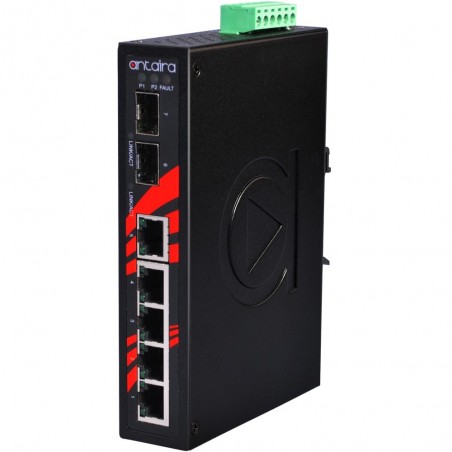 Antaira LNX-0702C-SFP - 5 Port Industrial 10 / 100Mbit + 2 x 100 / 1000Mbit Switch - Binär Teknik AB