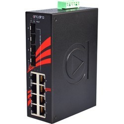8 ports Industriel 10/100/1000Mbit + 4 x 100/1000Mbit SFP slot switch, DIN-beslag, -10 - +70°C, 12 - 48VDC
