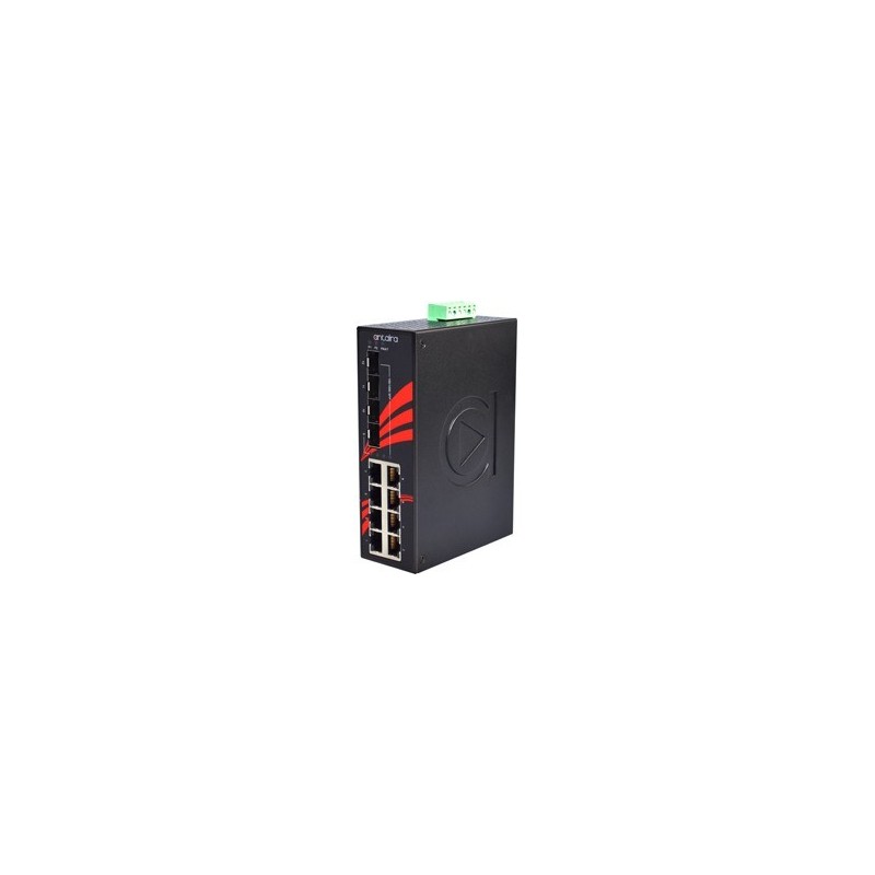 8 ports Industriel 10/100/1000Mbit + 4 x 100/1000Mbit SFP slot switch, DIN-beslag, -10 - +70°C, 12 - 48VDC