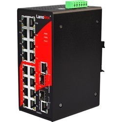 16 ports Industriel 10/100Mbit + 2 x 100/1000Mbit SFP slot switch, DIN-beslag, -40 - +80°C, 12 - 48VDC