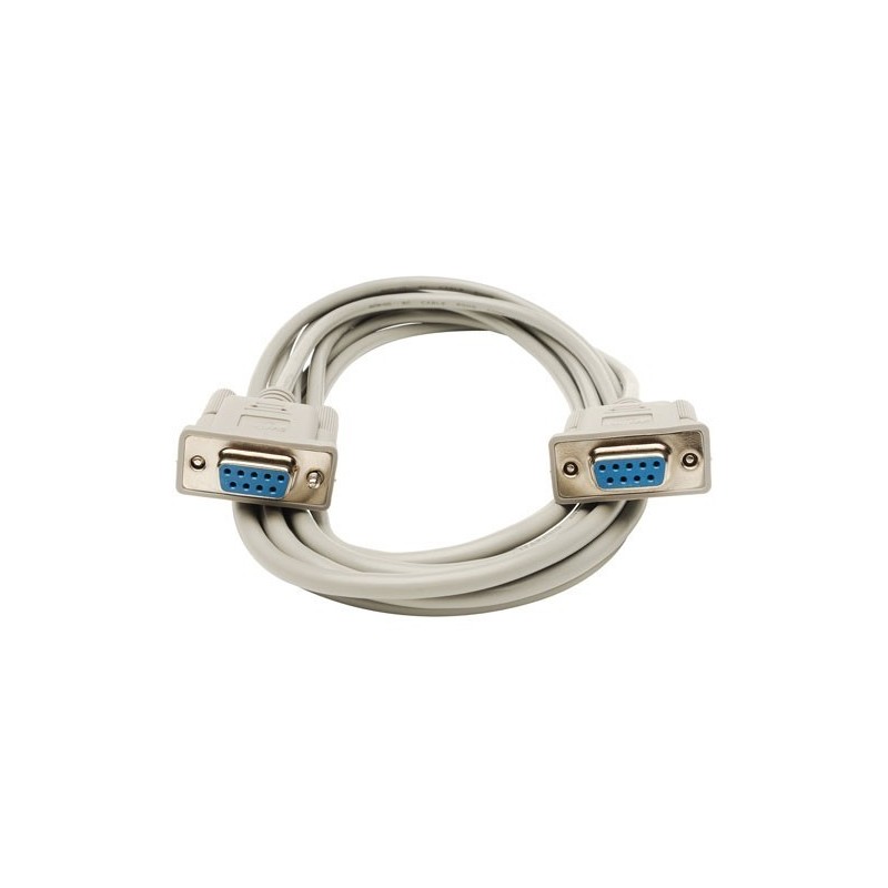 Nullmodem RS232 COM kabel med 2 x DB9 hona, 28 AWG, grå , 5,0m