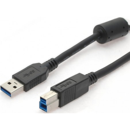 USB 3.0-kabel med ferrit, A jane - B jane, AWG28, svart, 5,0m