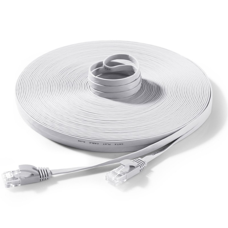 Cat. 6 ultra slim netværks fladkabel, PoE, RJ45, STP til Gigabit netværk, AWG36, grå, 5,0m